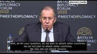 Lavrov: «Well, as for your question, do we plan to attack other countries - we do not plan to attack other countries. We also did not attack Ukraine.» That's all you need to know about the russians.