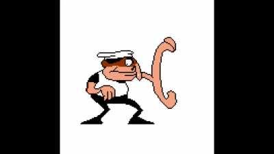 fake peppino enjoys a sandwich