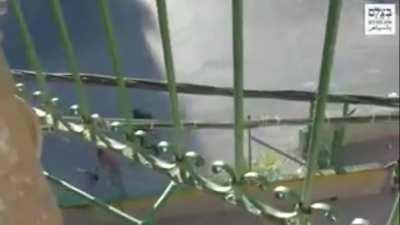 Israeli soldier in Hebron, occupied West Bank confiscates Palestinian boy’s bike and throws it near the dumpster. The 2nd video is an old video from B’Tselem of Israeli soldiers also in Hebron confiscating 8 year old Palestinian girl’s bike & throwing