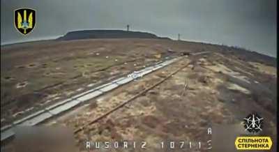 Ukrainian FPV drone decides to join the Russian evacuation team inside their armored vehicle