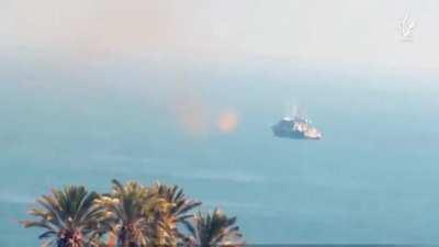Egyptian Navy frigate is hit with an ISIS Kornet missile near Rafah, Egypt (July 2015)