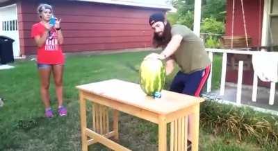 Let's play with a machete and a watermelon, it will be fun!