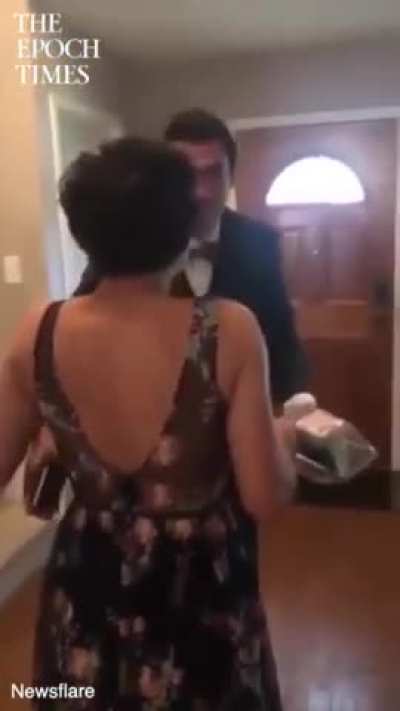 This is Morgan. She lost the ability to walk 10 months earlier but she surprised her prom date by walking toward him as he arrived to pick her..