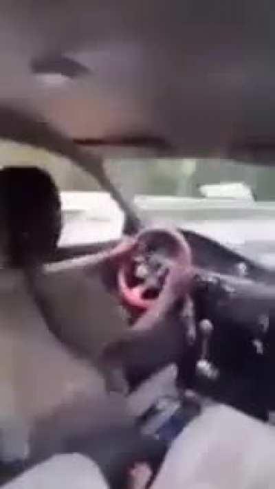 atleast he didn't forget the parking brake