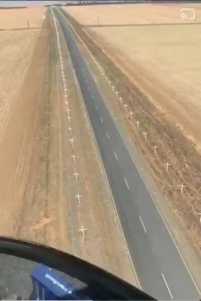 Another angle of the crosses. Each cross has been planted for a murdered farmer.