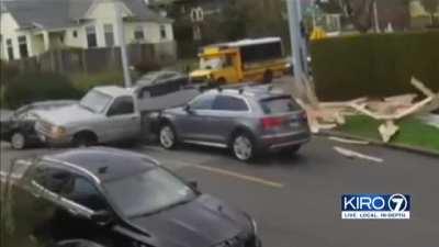 Camera was set up by homeowner after multiple crashes had occurred at the same intersection, caught this gem