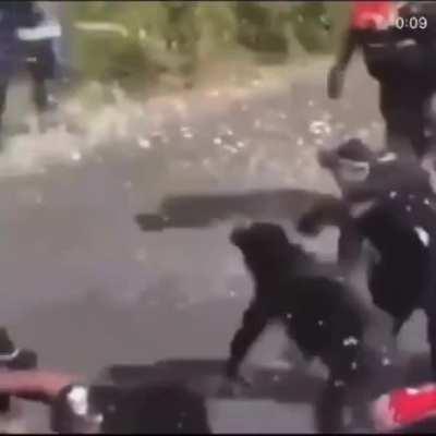 One man army breaking the police line in Australia today during the ongoing prohibited protests down there