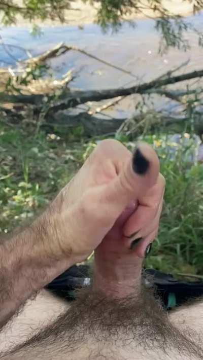 Jerking off in nature. 