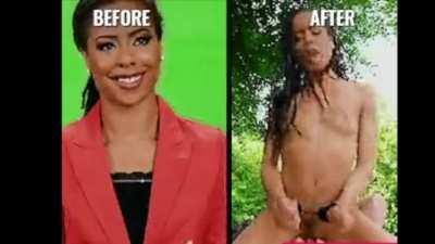 Gorgeous News Reporter Chokes On A Huge Dick In Public!