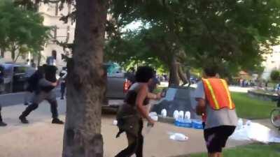 Policemen destroying and stealing supplies from peaceful protestors, while state patrol defends these barbaric vandals