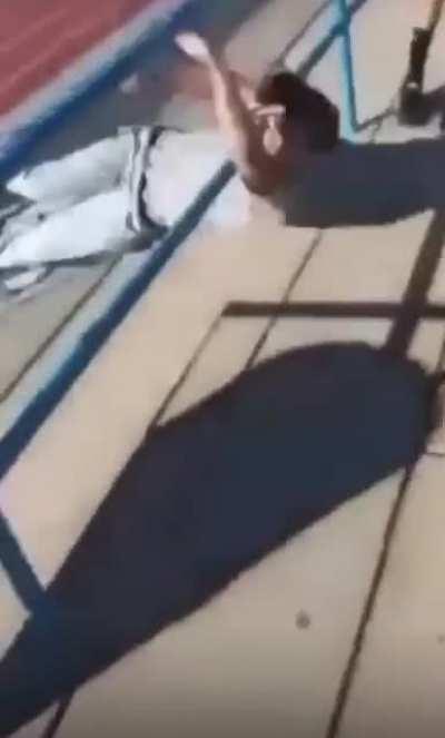 Sliding down into railings