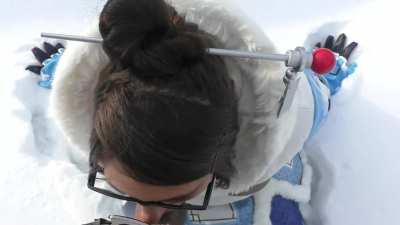 Overwatch Cosplay Slut Mei Gives Cold Blowjob In The Snow on a Mountain