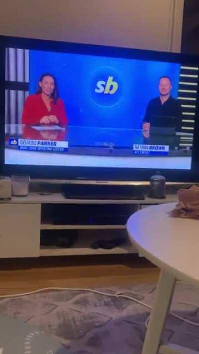 Georgie Parker lets Nathan Brown know his achievements.