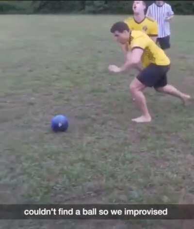 Wcgw with playing football (soccer) with a bowling ball