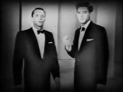 Elvis Presley and Frank Sinatra singing a duet together. 