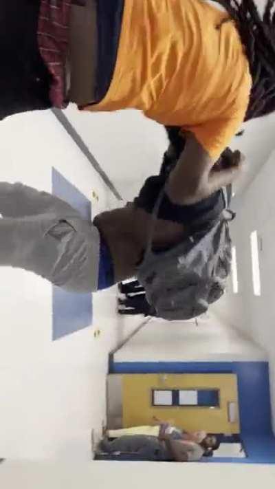 Big dude in the hoodie kept tryna press everyone then called big dude in the orange shirt’s mom a b*tch and they ended up in a fight. If you could even call it that 💀