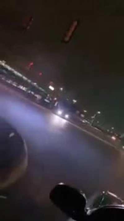 Stolen Challenger doing donuts gets hit by a Focus and 350z