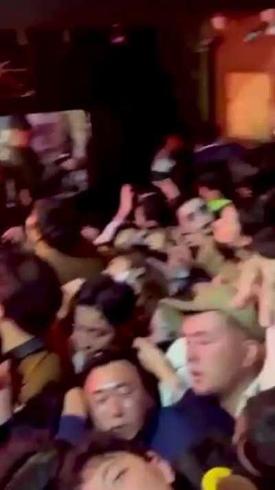 Terrifying POV of crowd stuck at the end of the narrow street in Itaewon, South Korea