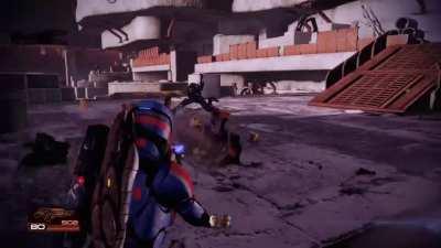 Garrus trips over a box and eats it.