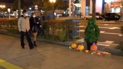 Куст пугает японских горничных. Хэллуин пранк.