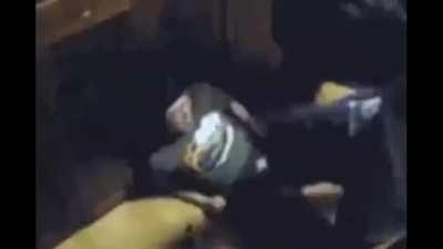 Using a lighter on pants and getting stomped