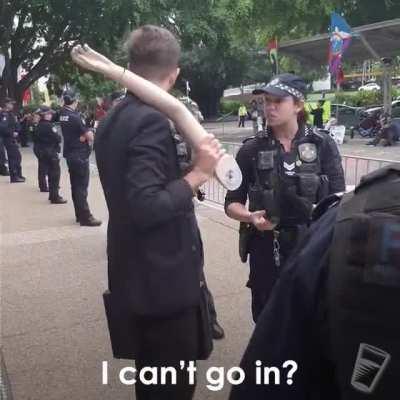 We tried to join today's arms convention in Brisbane, but for some reason they wouldn't let us in