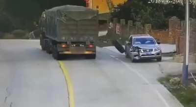 Hello boss? Yeah, my car got totaled by two flying tires I promise!! 😖