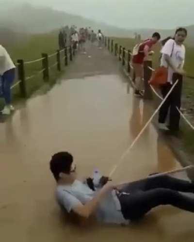 WCGW Trying to avoid the puddle
