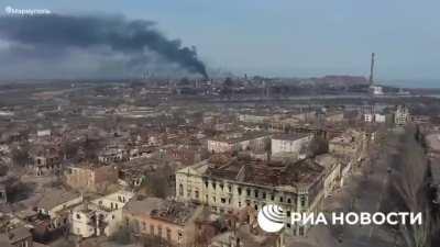 Aerial drone from the territory of Azovstal where Azov is making their last stand.