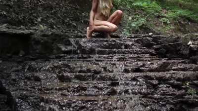 Spreading Legs On The Waterfall