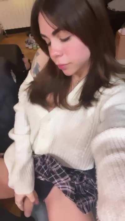 I love Mini skirt! you should get on your knees close to where I'm sitting I'll show you a surprise