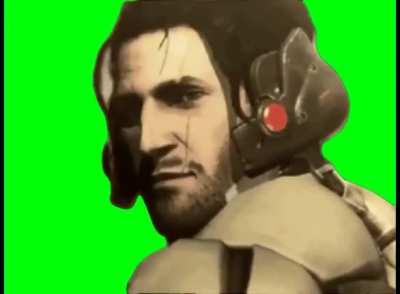 Jetstream Sam smiles looking backwards in greenscreen