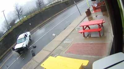 Unoccupied Truck Rolls Downhill and Jumps Fence