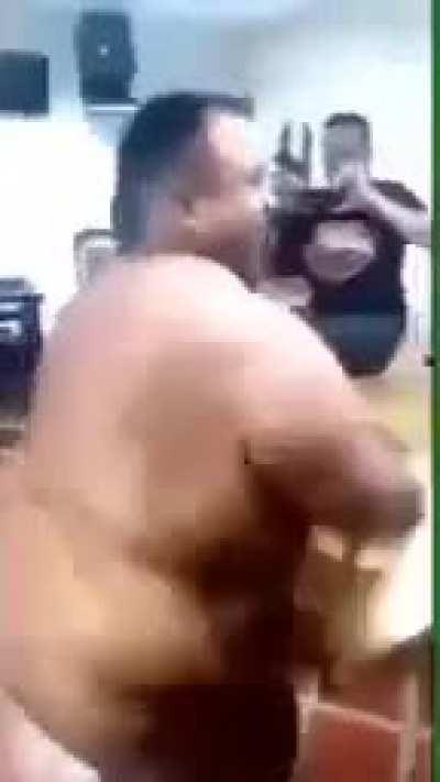 fat dude thinks he is a stripper