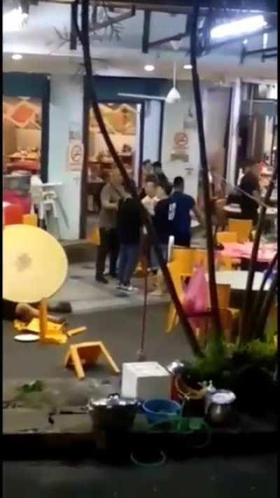 Teen gets beaten up by a group of gun-wielding men for meeting the girlfriend of one of the men in Johor. (3 vids joined together - audio is loud from 0:40).