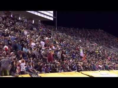 Monster truck driver lands the first ever front flip during a scored competition.