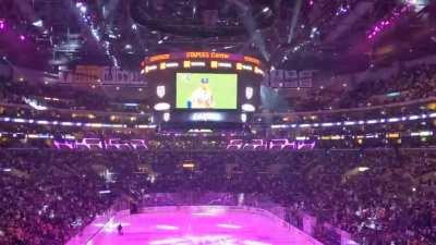 I was at the LA Kings season opener at Staples Center last night. This was the crowd reaction during, and after, the Dodgers/Giants final at bat.