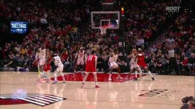 [Highlight] Dame hits the 180 three but the refs call the foul before the shot