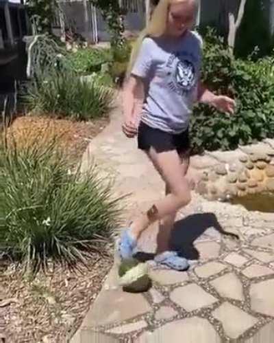 Playing with a watermelon