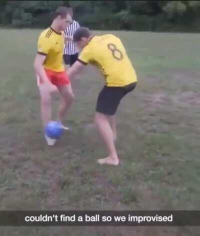 Having some playing “soccer”