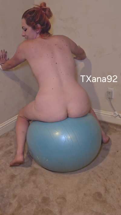 Bouncing on my exercise ball with a pussy full of creampie