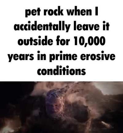 Man see rock. Man happy. Rock go away. Man sad.