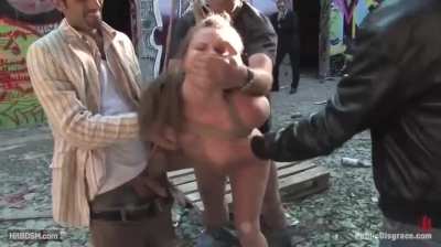 Public tied up gangbang