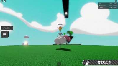 Larry riding a cloud.