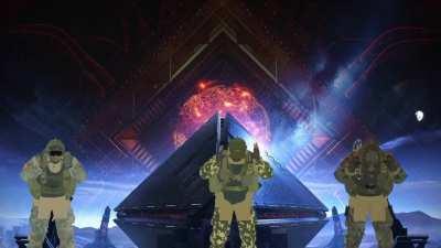 The boys dancing in front of warmind