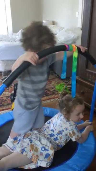 Kids jump on each other instead of trampoline