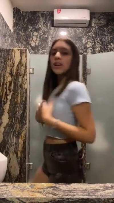 What a nice tiktok dance trend! Let's do it in a public restroom! Seems like a great idea.