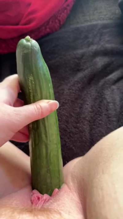 Day two of her fucking a cucumber, she went to the store and bought the biggest she could find...when she stood in line for checkout, In her head she was already fucking herself with it mercilessly..