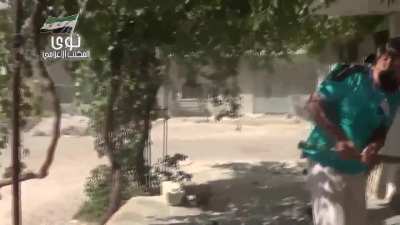 FSA fighters with RPGs & PKMs provoke a response from Syrian Army mortars - Daraa - 8/29/2013