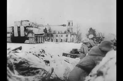 Fire support from a Panzerkampfwagen VI Tiger on the Eastern Front in the Winter of 1944-45